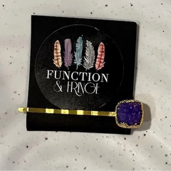 NEW Function & Fringe Purple and Gold Druzy Bobby Pin Style Hair Barrette - Picture 4 of 4
